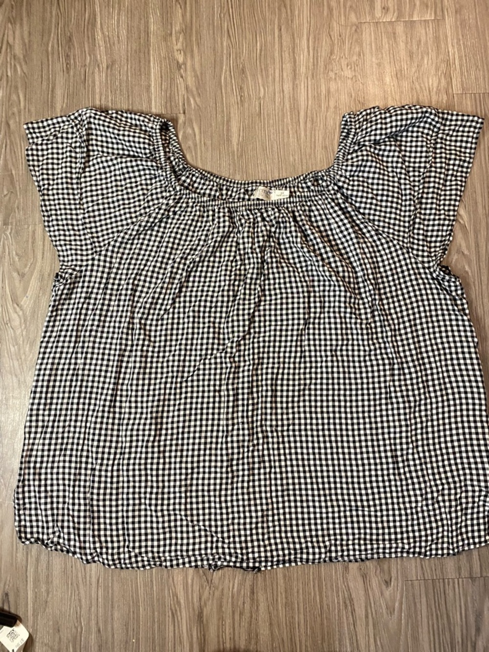 💖Terra & Sky Black and White Gingham Peasant Blouse 3X